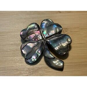 Vintage Mexican 925 Silver & Abalone Lucky 4 Leaf Clover Brooch/Pendant
